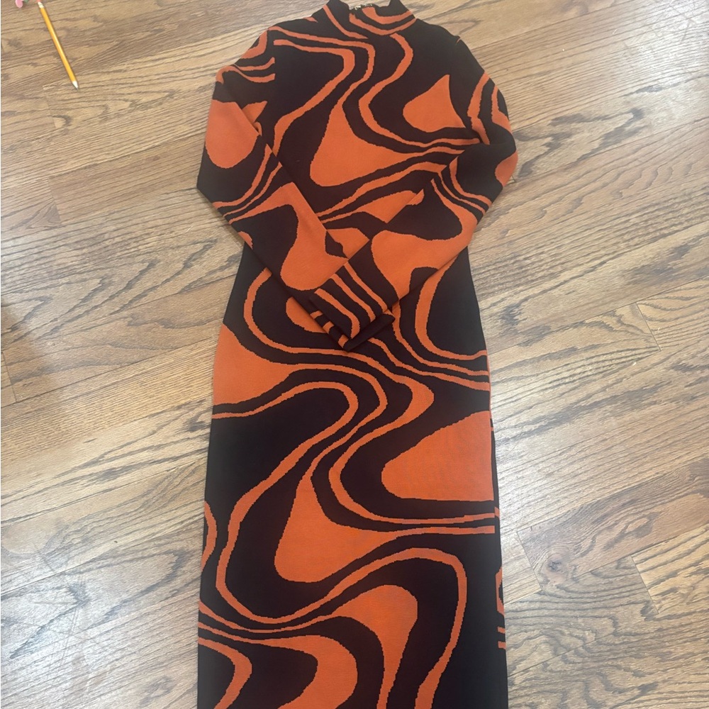 Orange and Black Swirl Pattern Dress